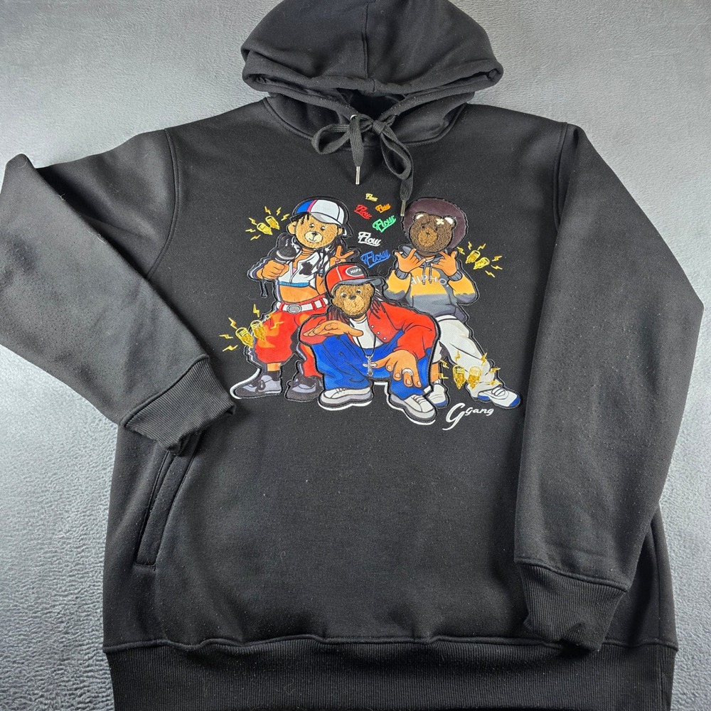 Bleecker & Mercer G Gang Hip Hop Bears Hoodie Black XL Streetwear Graphic